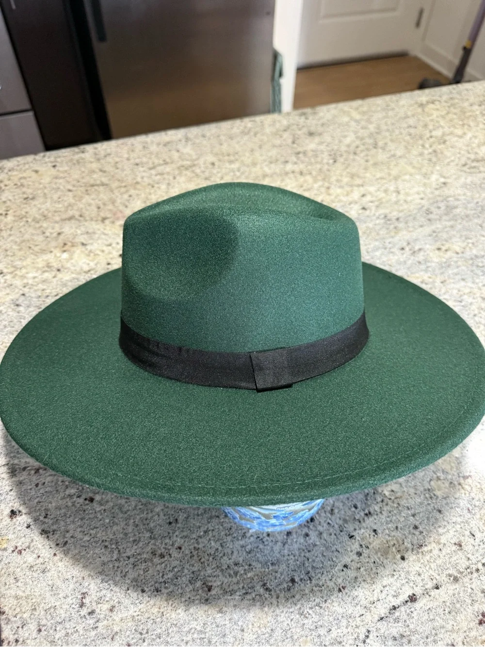Forest Green Wide-Brim Fedora with Black Band
